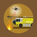 Icon shows a fire truck and a drone detecting fire 