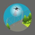 Icon shows drone detecting fence during perimeter security